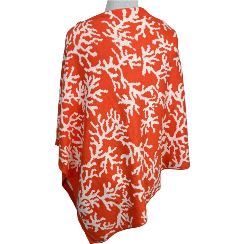Top It Off Coral Print Asymmetric Poncho OS - Picture 3 of 5